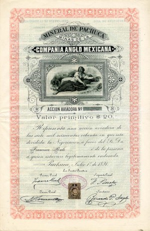 Mineral De Pachuca Minas De La Compania Anglo Mexicana - Mexican Mining Stock Certificate